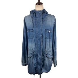 Torrid Denim Anorak Jacket Top Plus Blue Drawstring Hooded Utility Size 2X